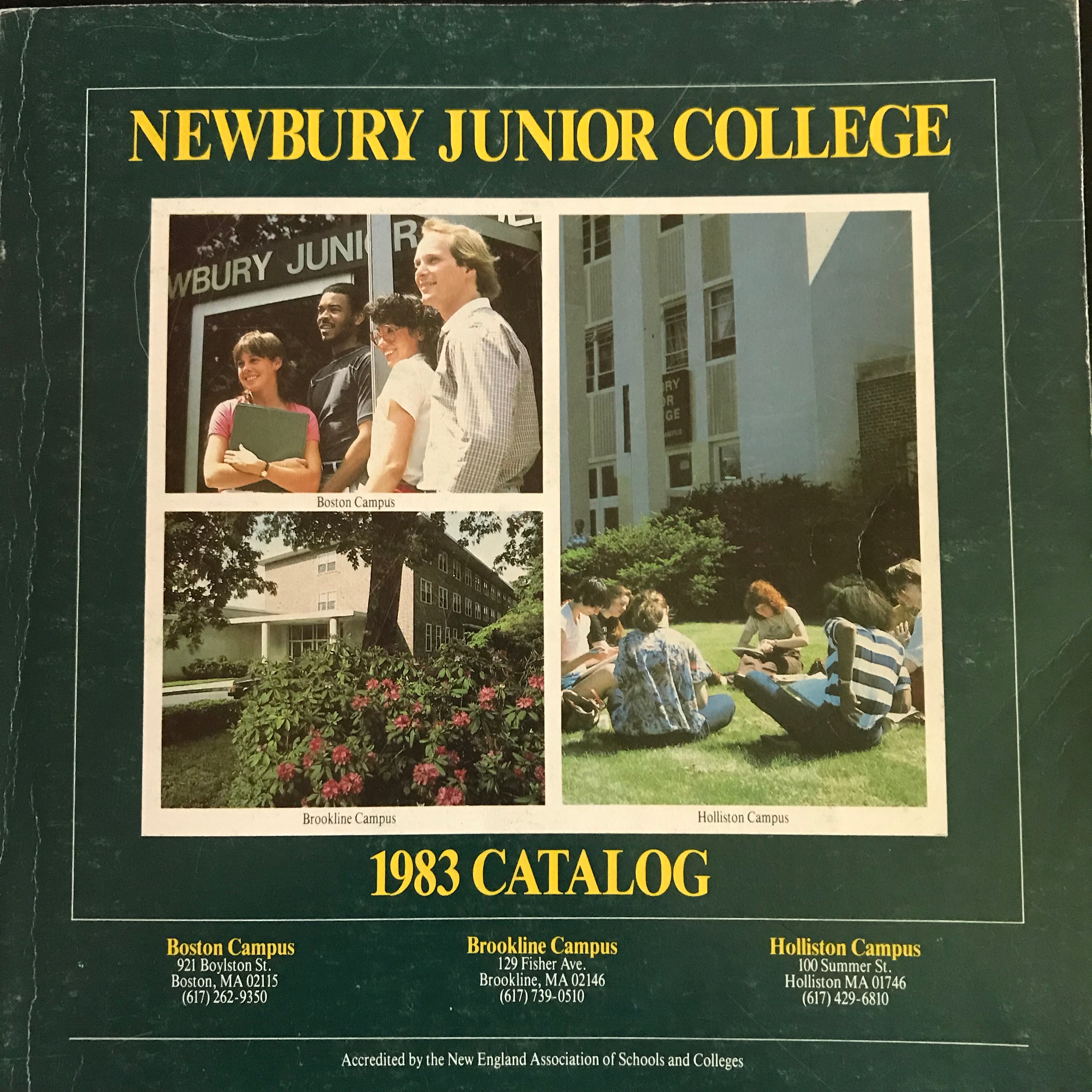Cover of the 1983 Newbury Junior College catalog, with smiling students.