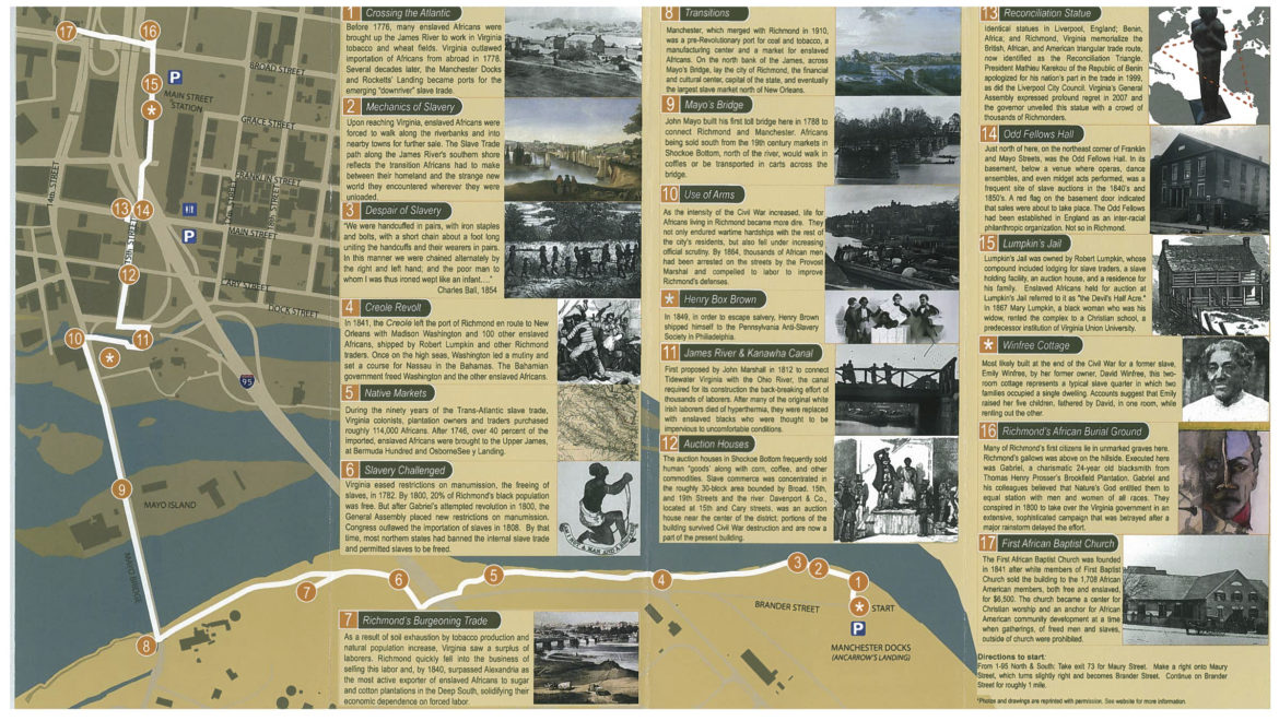 Brochure map of the Richmond slave trail.