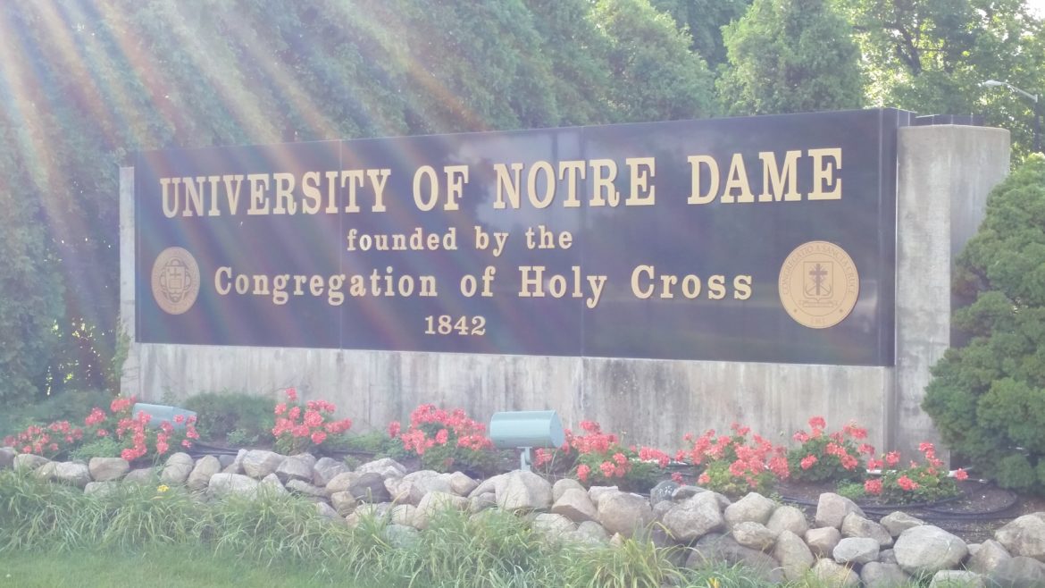University of Notre Dame sign at Angela Boulevard and N. Michigan Street.