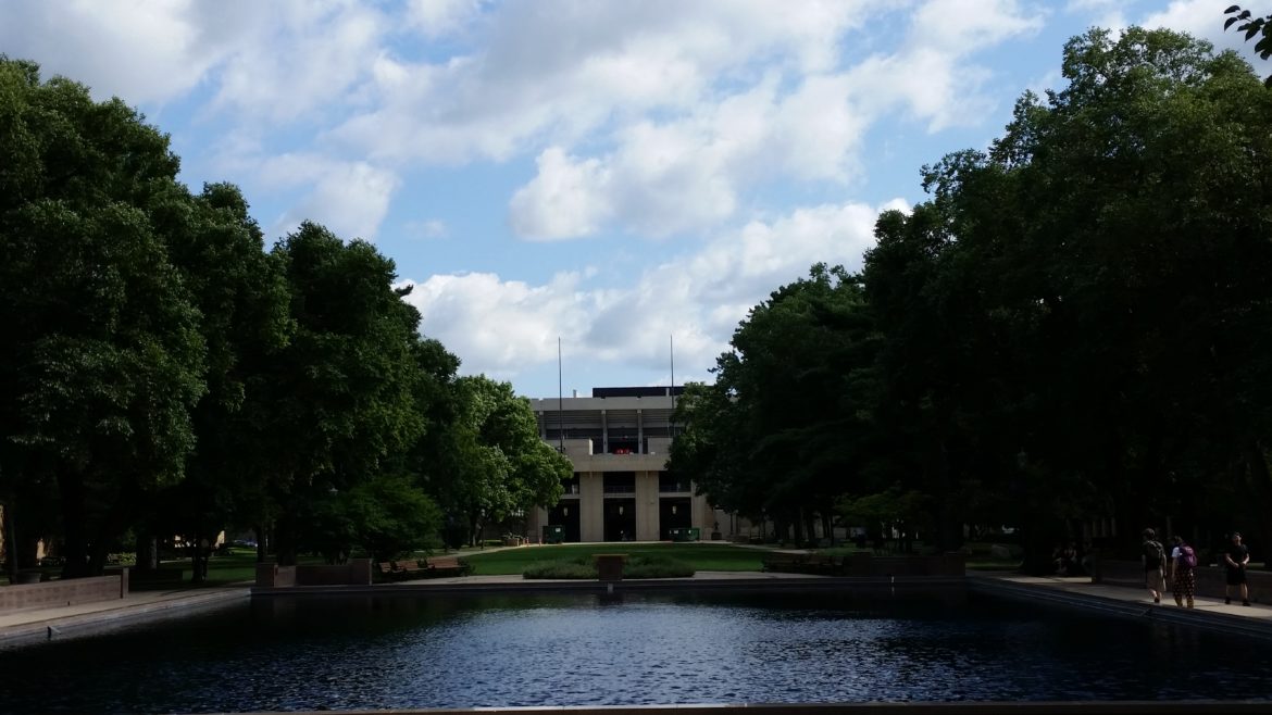 View of Notre Dame Stadium from Hesburgh Library.